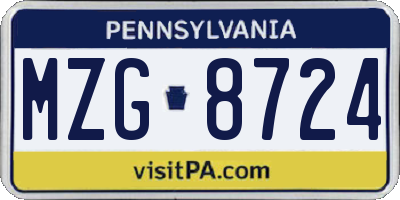 PA license plate MZG8724