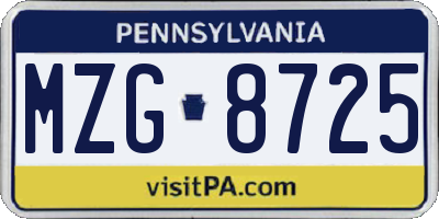 PA license plate MZG8725