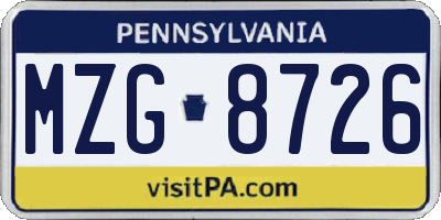 PA license plate MZG8726