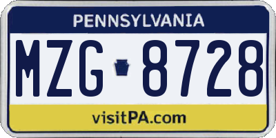 PA license plate MZG8728