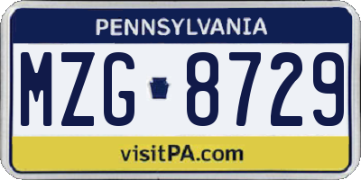 PA license plate MZG8729