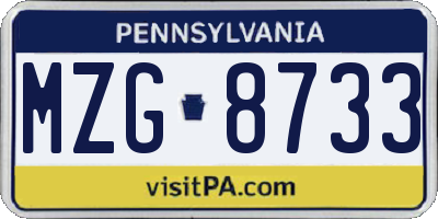 PA license plate MZG8733