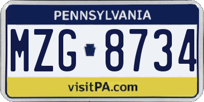 PA license plate MZG8734