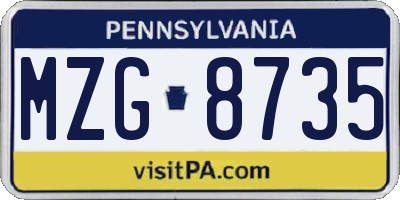 PA license plate MZG8735