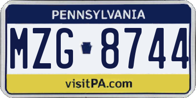 PA license plate MZG8744