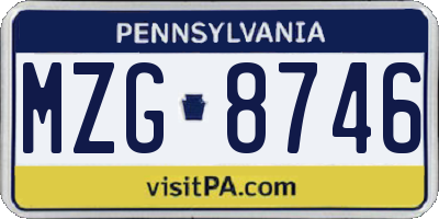 PA license plate MZG8746