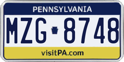 PA license plate MZG8748