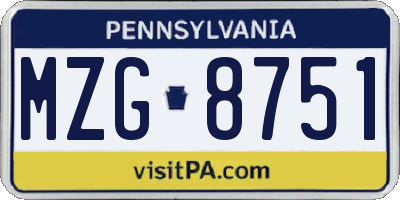 PA license plate MZG8751