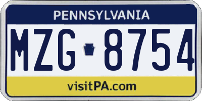 PA license plate MZG8754