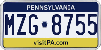 PA license plate MZG8755