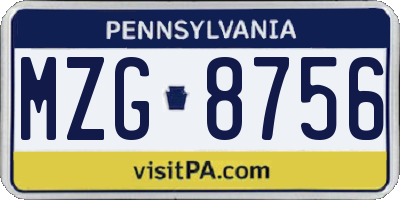PA license plate MZG8756