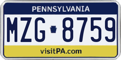 PA license plate MZG8759