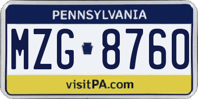 PA license plate MZG8760