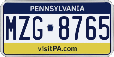 PA license plate MZG8765