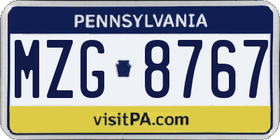 PA license plate MZG8767