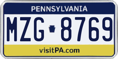 PA license plate MZG8769