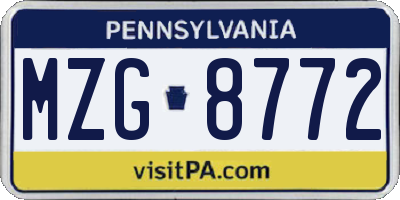PA license plate MZG8772