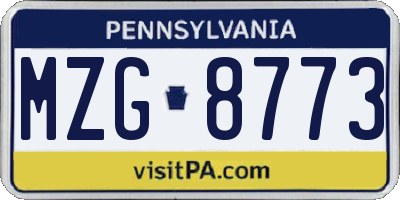 PA license plate MZG8773