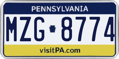 PA license plate MZG8774