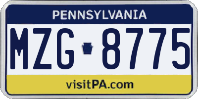 PA license plate MZG8775