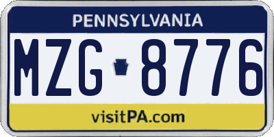 PA license plate MZG8776