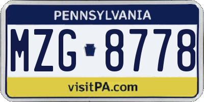 PA license plate MZG8778