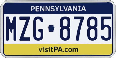 PA license plate MZG8785