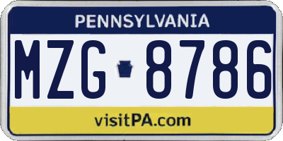 PA license plate MZG8786