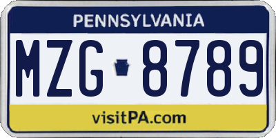 PA license plate MZG8789