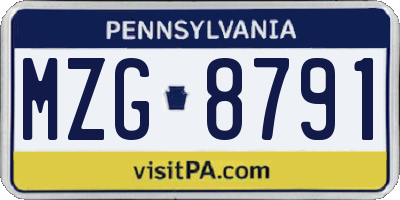PA license plate MZG8791