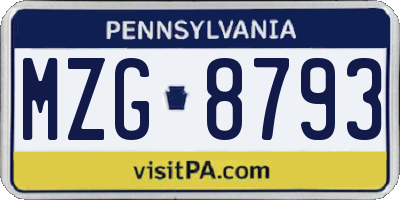 PA license plate MZG8793