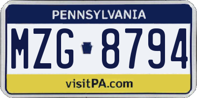 PA license plate MZG8794
