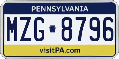 PA license plate MZG8796
