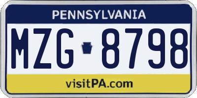 PA license plate MZG8798