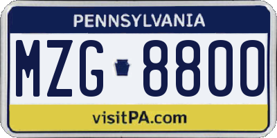 PA license plate MZG8800