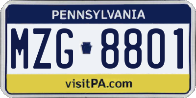 PA license plate MZG8801