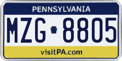PA license plate MZG8805