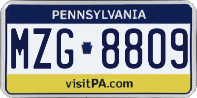 PA license plate MZG8809