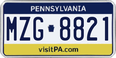 PA license plate MZG8821