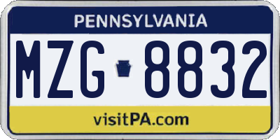 PA license plate MZG8832