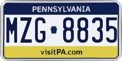 PA license plate MZG8835