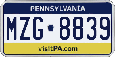 PA license plate MZG8839