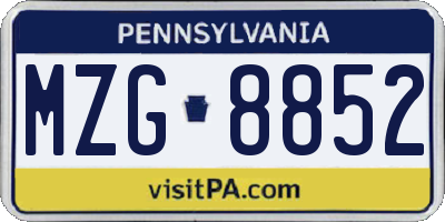 PA license plate MZG8852
