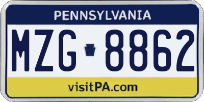PA license plate MZG8862