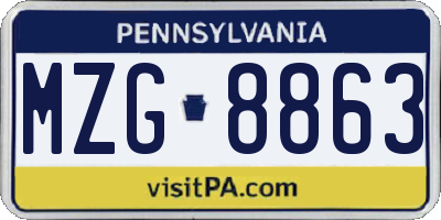 PA license plate MZG8863
