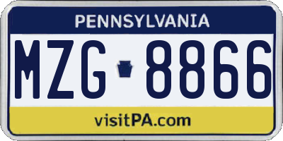 PA license plate MZG8866