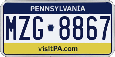 PA license plate MZG8867