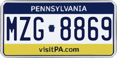 PA license plate MZG8869
