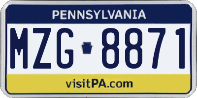 PA license plate MZG8871