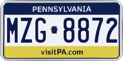 PA license plate MZG8872